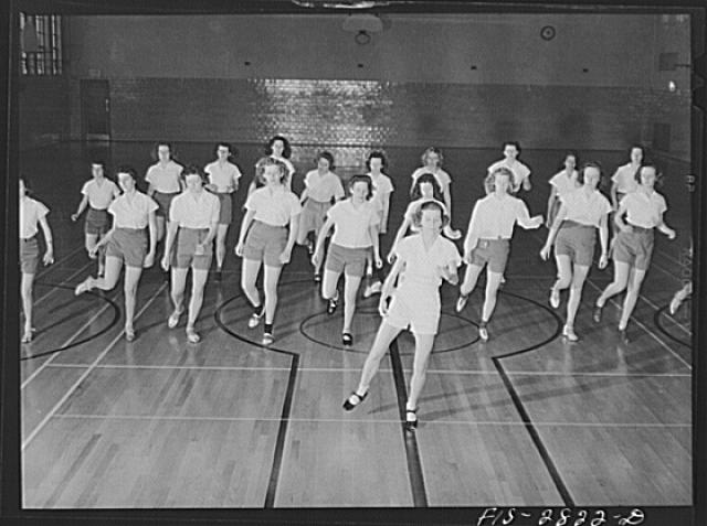 Tap dancing class in the gymnasium at Iowa State College 1942